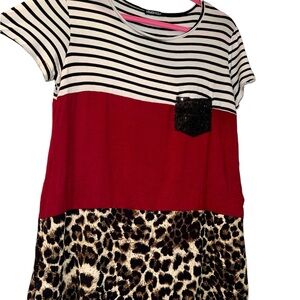 HEIMISH Striped B&W, Solid Red, Leopard with Sequin Pocket Top, SMALL, worn once